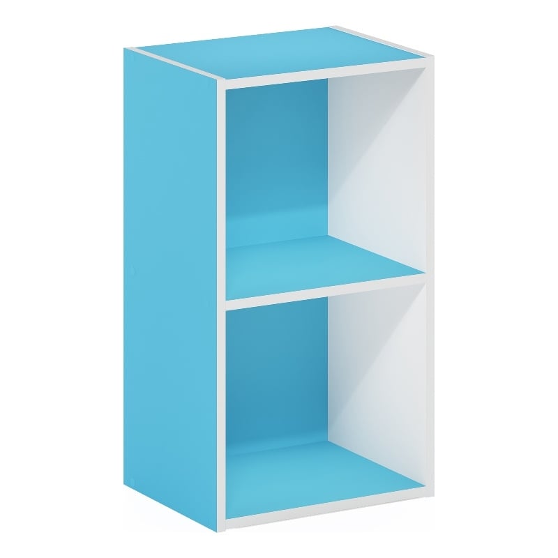 Pemberly Row Contemporary 2-Tier Open Shelf Bookcase in Light Blue/White