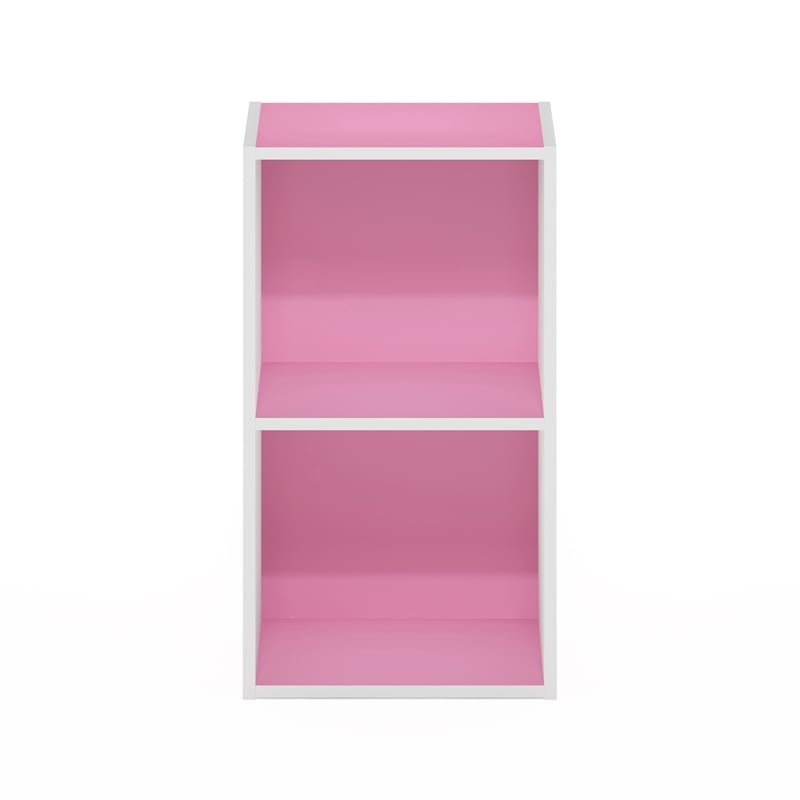 Pemberly Row Contemporary 2-Tier Open Shelf Bookcase in Pink/White
