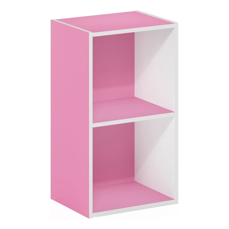 Pemberly Row Contemporary 2-Tier Open Shelf Bookcase in Pink/White