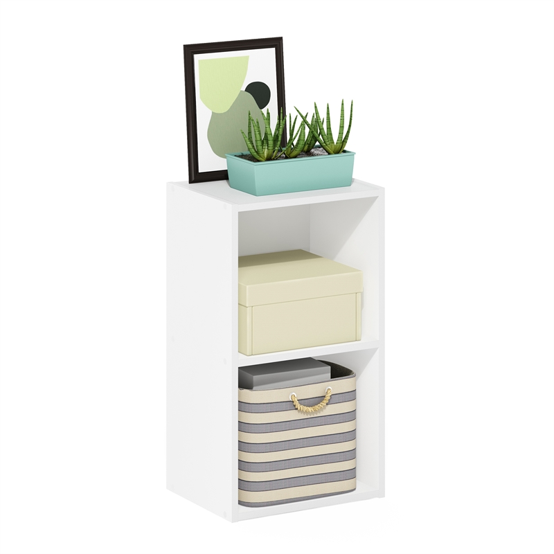 Pemberly Row Contemporary 2-Tier Open Shelf Bookcase in White