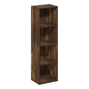 Pemberly Row Contemporary 4-Tier Open Shelf Bookcase in Amber Pine