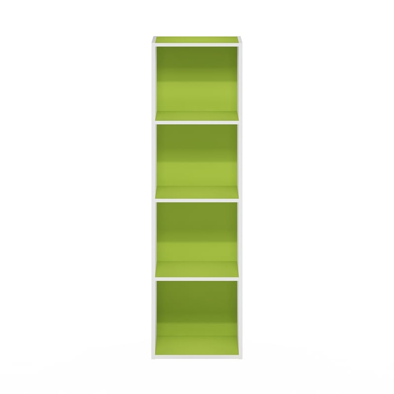 Pemberly Row Contemporary 4-Tier Open Shelf Bookcase in Green/White
