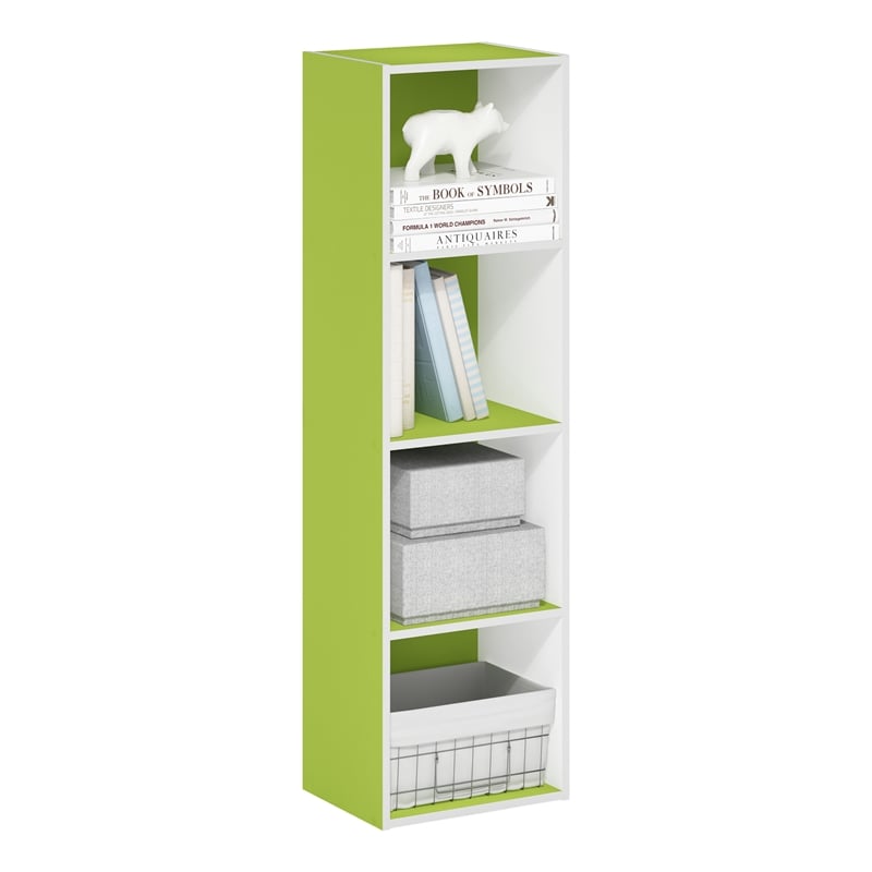Pemberly Row Contemporary 4-Tier Open Shelf Bookcase in Green/White