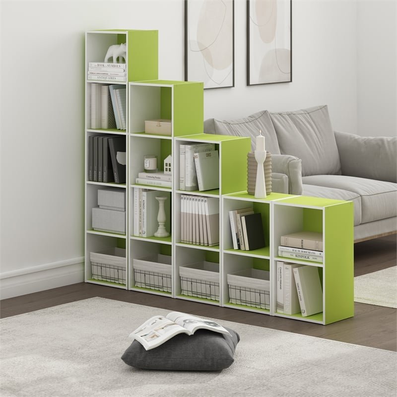 Pemberly Row Contemporary 4-Tier Open Shelf Bookcase in Green/White