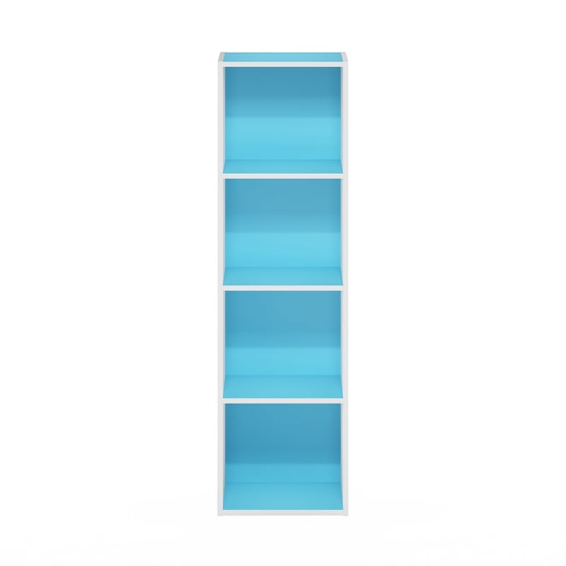 Pemberly Row Contemporary 4-Tier Open Shelf Bookcase in Light Blue/White