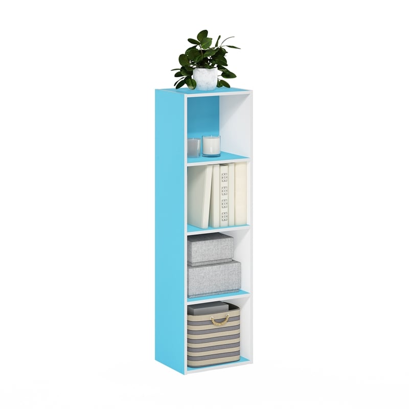Pemberly Row Contemporary 4-Tier Open Shelf Bookcase in Light Blue/White