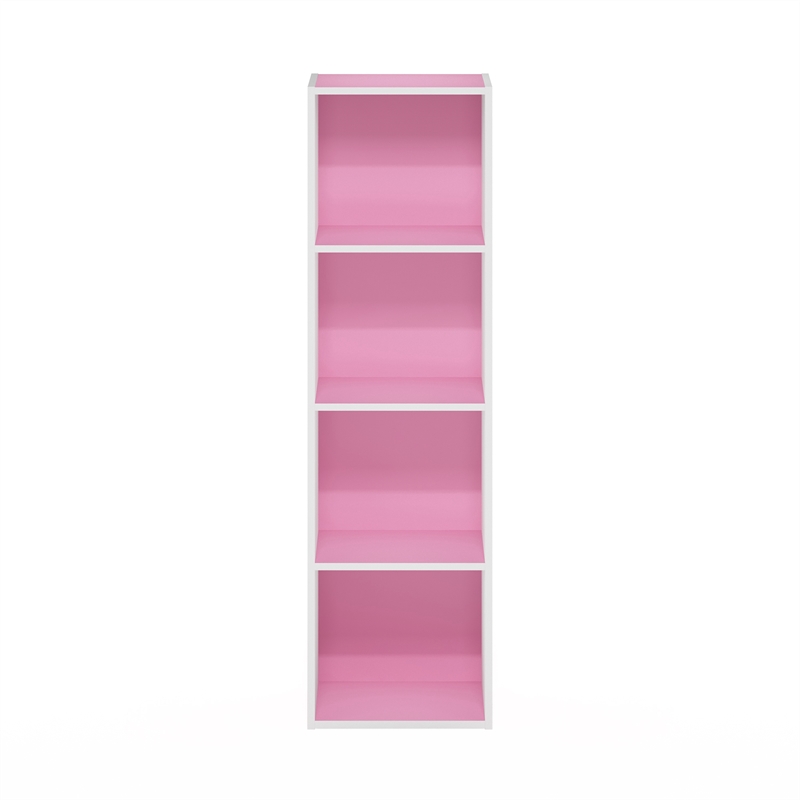 Pemberly Row Contemporary 4-Tier Open Shelf Bookcase in Pink/White
