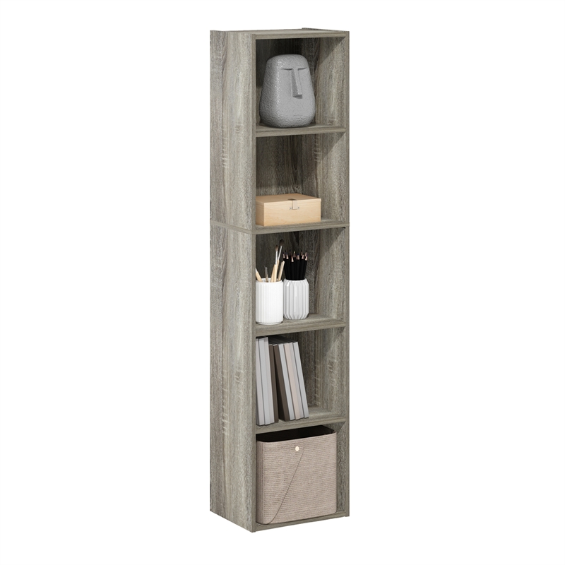 Pemberly Row Contemporary 5-Tier Open Shelf Bookcase in French Oak