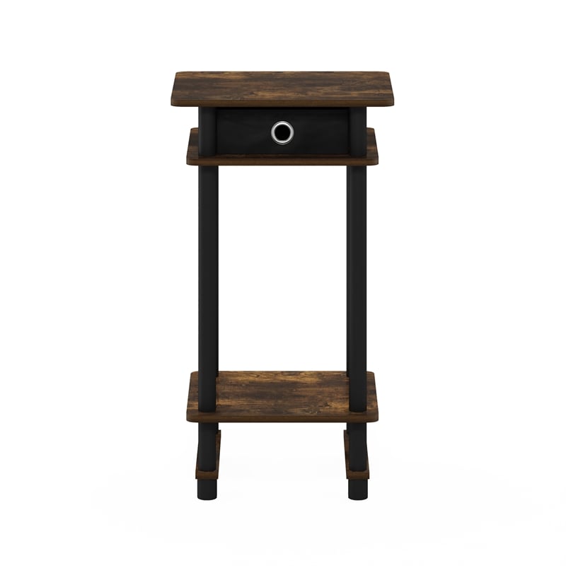 Pemberly Row Turn-N-Tube Tall End Table with Bin in Amber Pine/Black