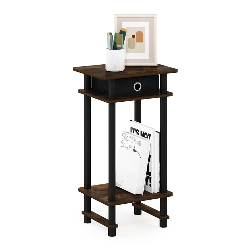 Pemberly Row Turn-N-Tube Tall End Table with Bin in Amber Pine/Black