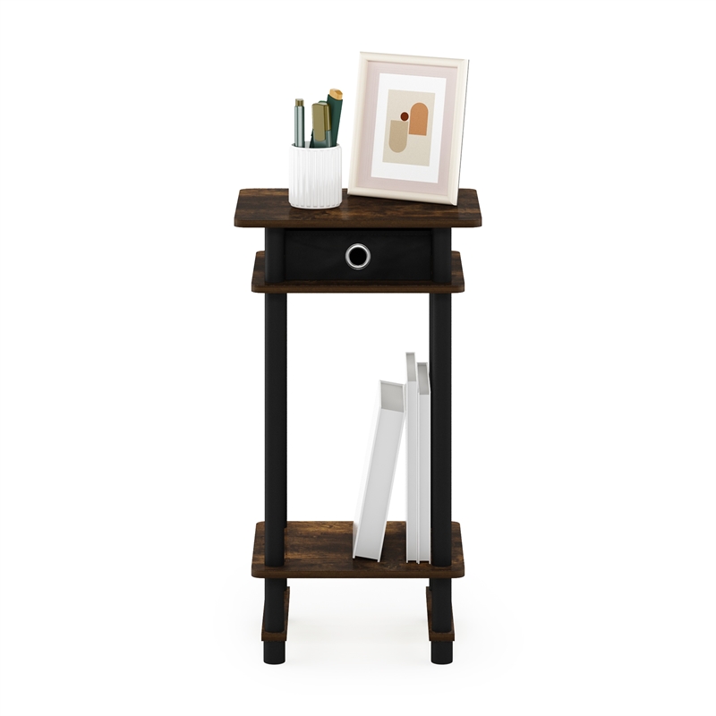 Pemberly Row Turn-N-Tube Tall End Table with Bin in Amber Pine/Black