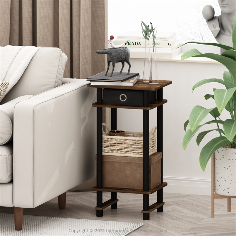 Pemberly Row Turn-N-Tube Tall End Table with Bin in Amber Pine/Black