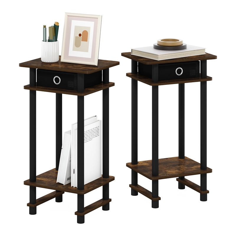 Pemberly Row 2-Turn-N-Tube Tall End Table with Bin in Amber Set of 2