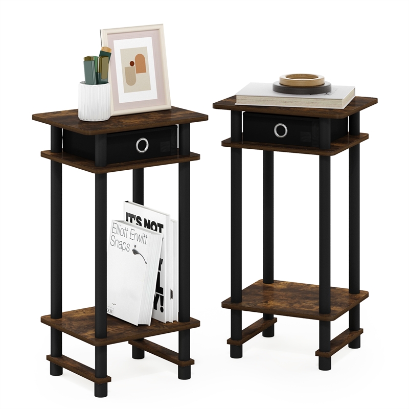 Pemberly Row 2-Turn-N-Tube Tall End Table with Bin in Amber Set of 2