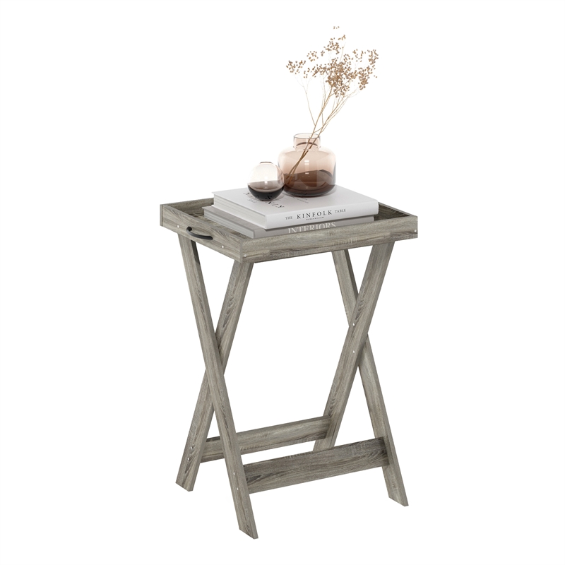Pemberly Row Contemporary Tray Table with Removable Tray in French Oak