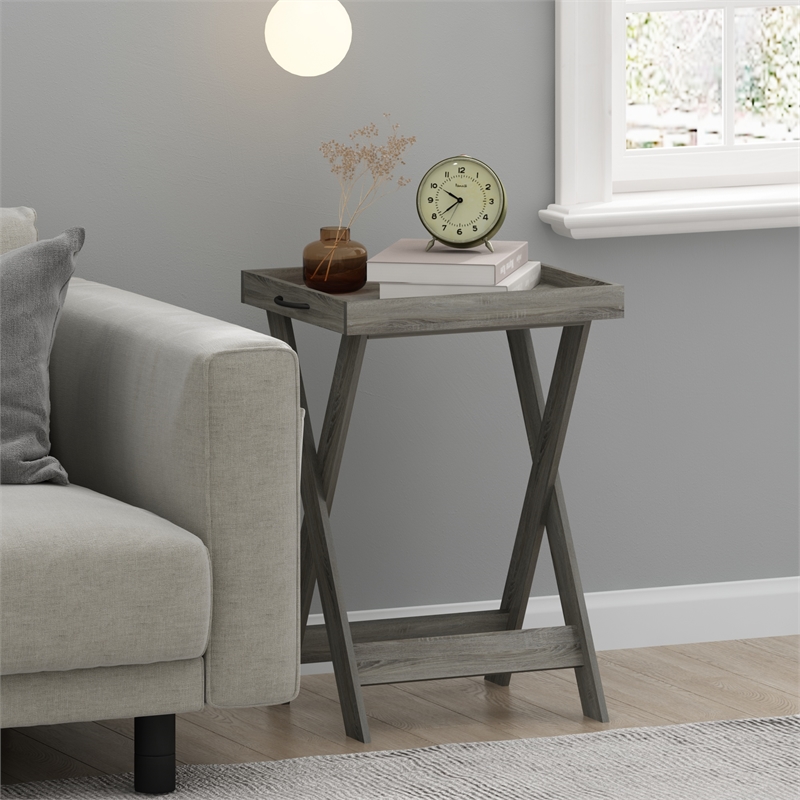 Pemberly Row Contemporary Tray Table with Removable Tray in French Oak