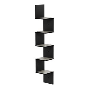 Pemberly Row Wood Wall Mount Floating Corner Square Shelf in Espresso