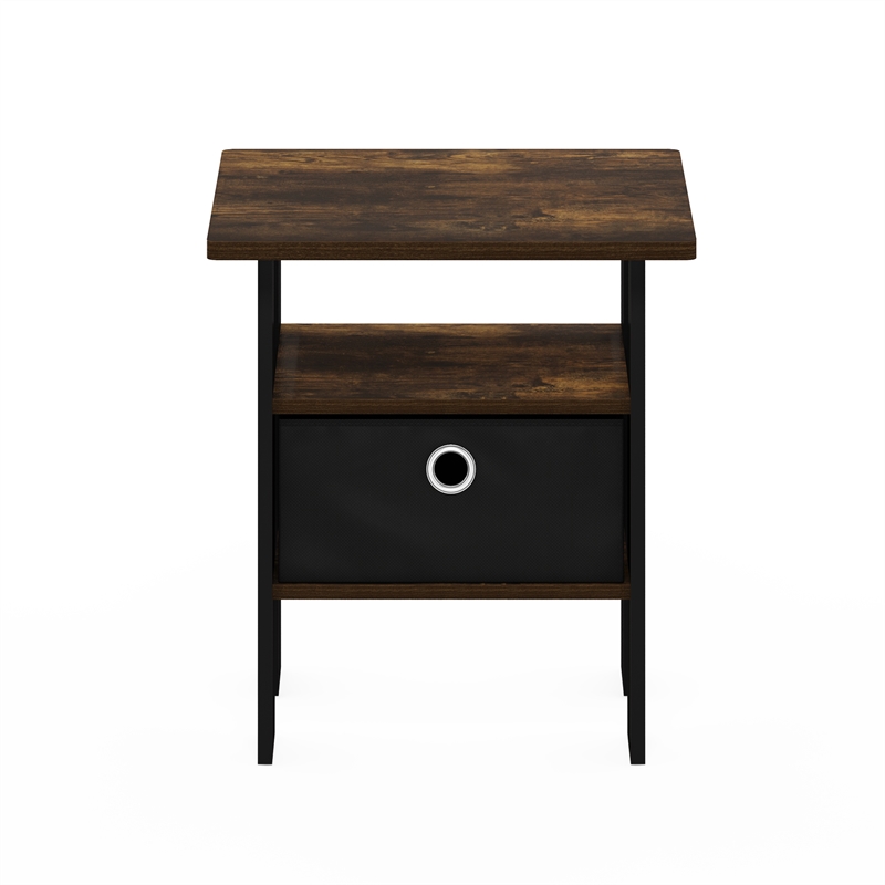 Pemberly Row End Table Nightstand with Bin Drawer in Amber Pine/Black