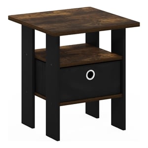 Pemberly Row End Table Nightstand with Bin Drawer in Amber Pine/Black