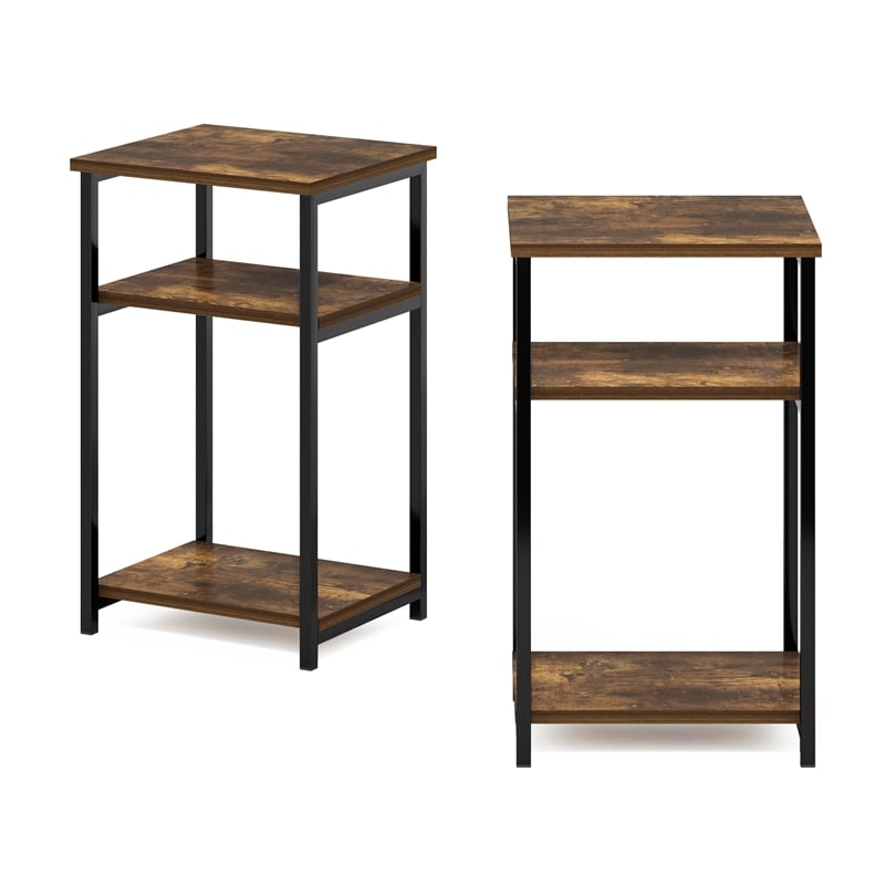 Pemberly Row 3-Tier Industrial Metal Frame End Table with Storage Amber Pine