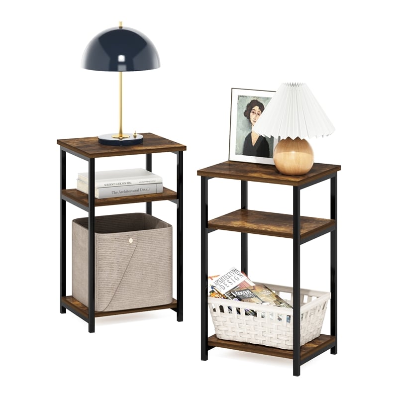 Pemberly Row 3-Tier Industrial Metal Frame End Table with Storage Amber Pine