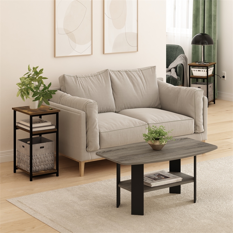 Pemberly Row 3-Tier Industrial Metal Frame End Table with Storage Amber Pine