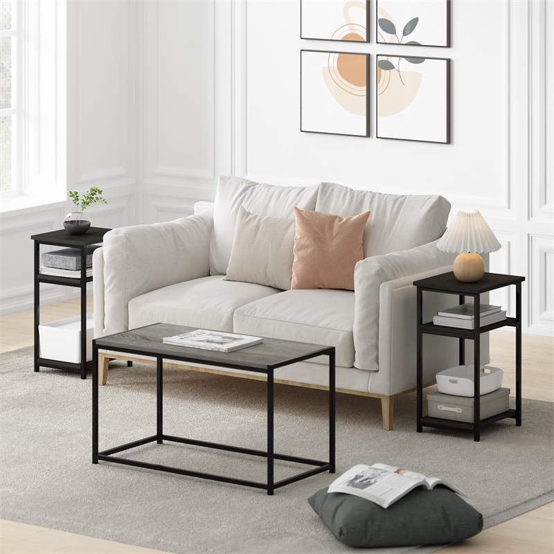 Pemberly Row 3-Tier Industrial Metal Frame End Table with Storage Espresso