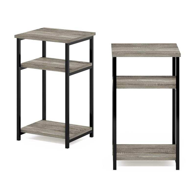 Pemberly Row 3-Tier Industrial Metal Frame End Table with Storage French Oak
