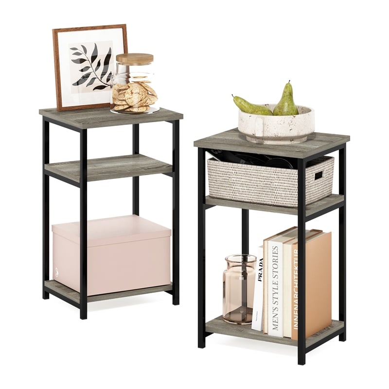 Pemberly Row 3-Tier Industrial Metal Frame End Table with Storage French Oak