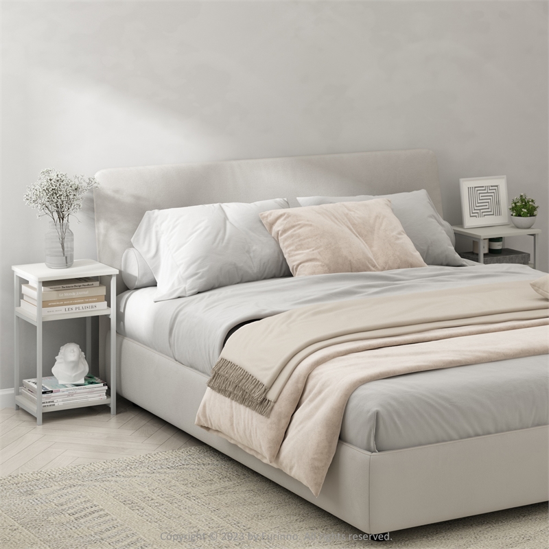 Pemberly Row 3-Tier Industrial Metal Frame End Table with Storage White