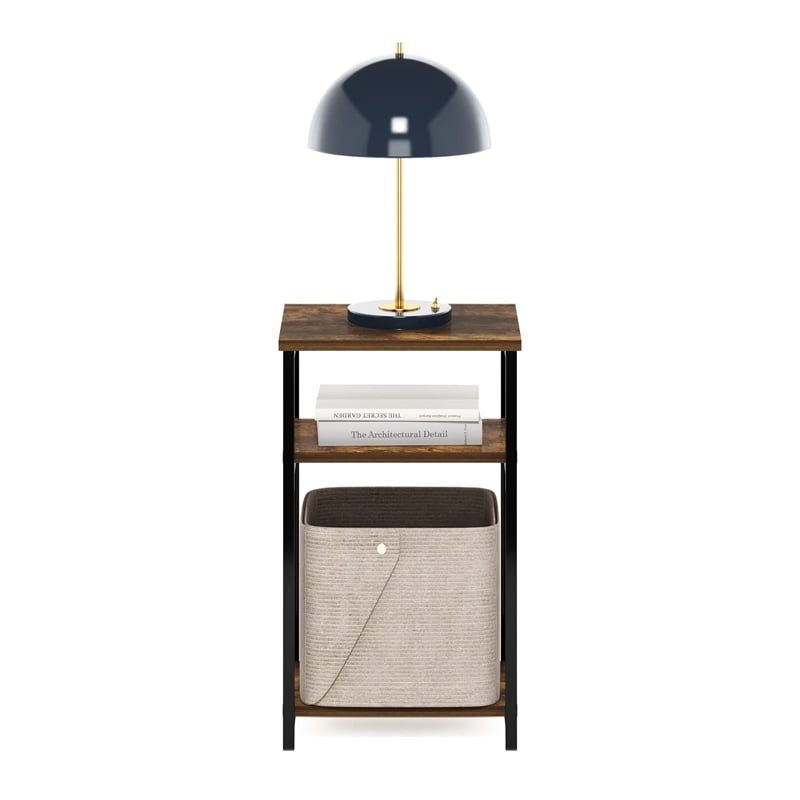 Pemberly Row 3-Tier Industrial Metal Frame End Table with Storage Amber Pine