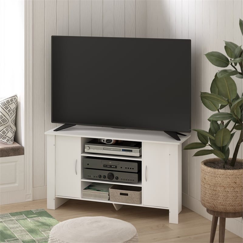 Pemberly Row Contemporary TV Stand Entertainment Center in White