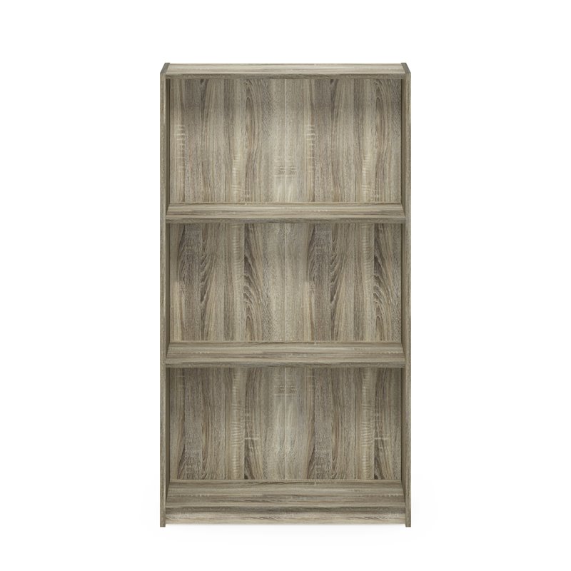 Pemberly Row Engineered Wood 3-Tier Bookcase Storage Shelves in Sonoma Oak