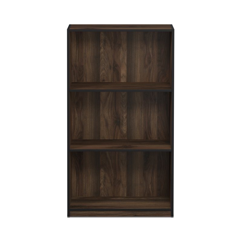 Pemberly Row Wood 3-Tier Bookcase Storage Shelves in Columbia Walnut/Black