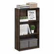 Pemberly Row Wood 3-Tier Bookcase Storage Shelves in Columbia Walnut/Black