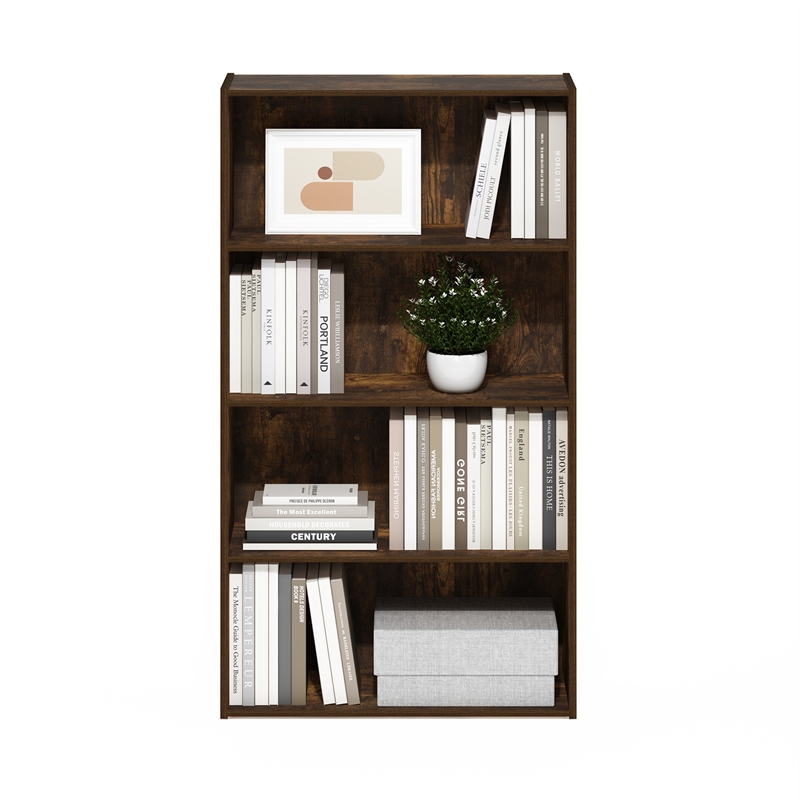 Pemberly Row Contemporary 4-Tier Open Shelf in Amber Pine Finish