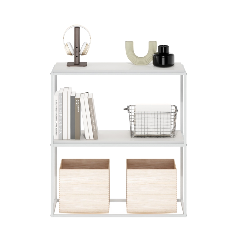 Pemberly Row Contemporary Wide Stackable Shelf in Solid White