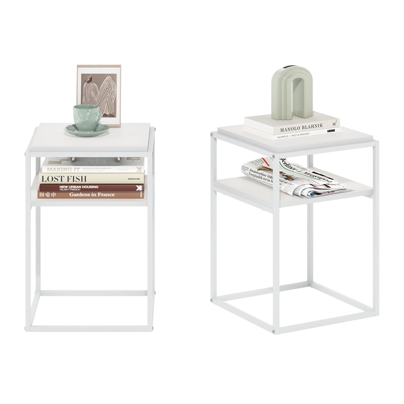Pemberly Row Contemporary 2-Tier Stackable Shelf in Solid White Set of 2