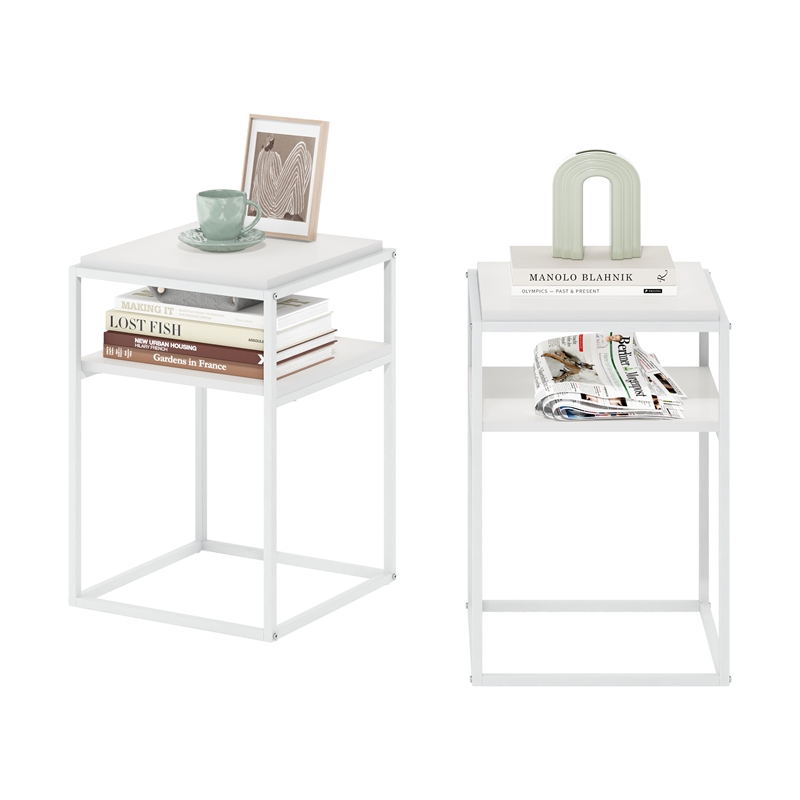 Pemberly Row Contemporary 2-Tier Stackable Shelf in Solid White Set of 2