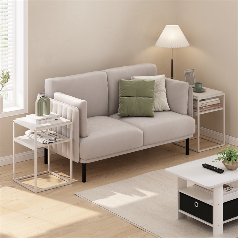 Pemberly Row Contemporary 2-Tier Stackable Shelf in Solid White Set of 2
