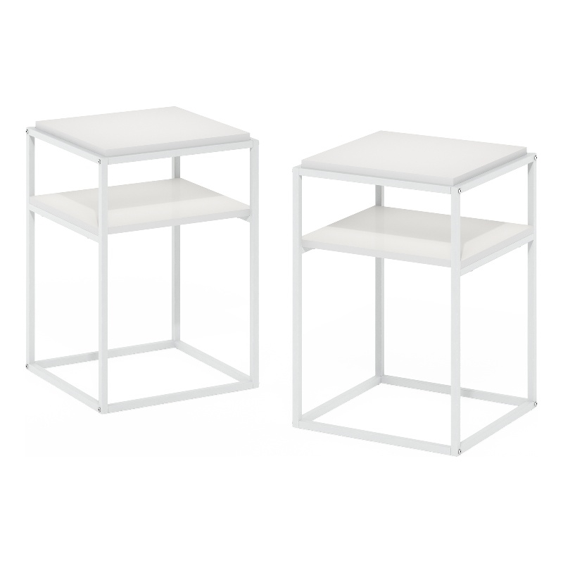 Pemberly Row Contemporary 2-Tier Stackable Shelf in Solid White Set of 2