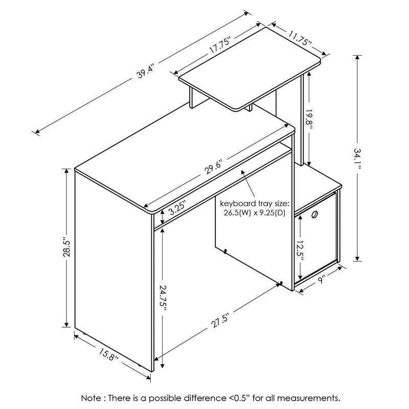 Pemberly Row Wood Multipurpose Computer/Writing Desk w/Bin in Dark Walnut