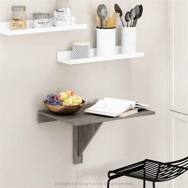 Pemberly Row Contemporary Wall Mounting Folding Table in French Oak