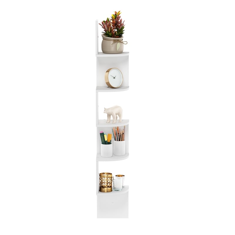 Pemberly Row 5-Tier Wall Mount Floating Radial Corner Shelf in White