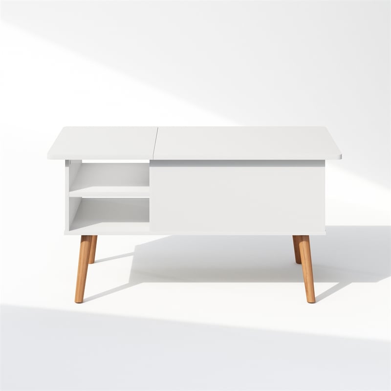 Pemberly Row Wood Leg Lift Top Coffee Table With Hidden Solid White