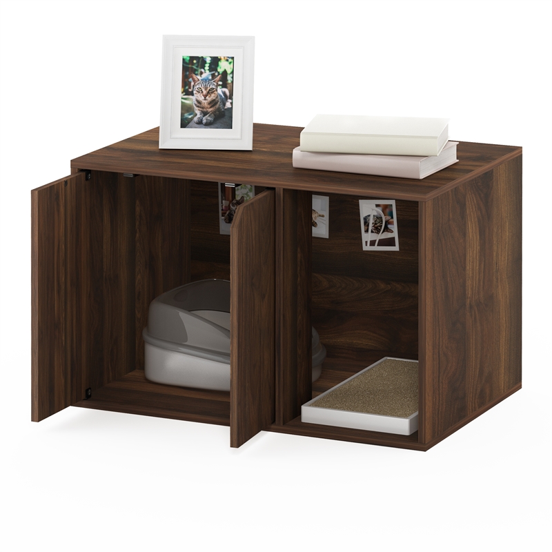 Pemberly Row Contemporary Small Litter Box Enclosure in Columbia Walnut