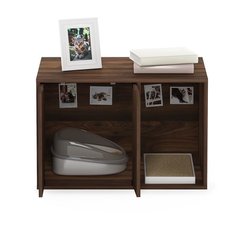 Pemberly Row Contemporary Small Litter Box Enclosure in Columbia Walnut