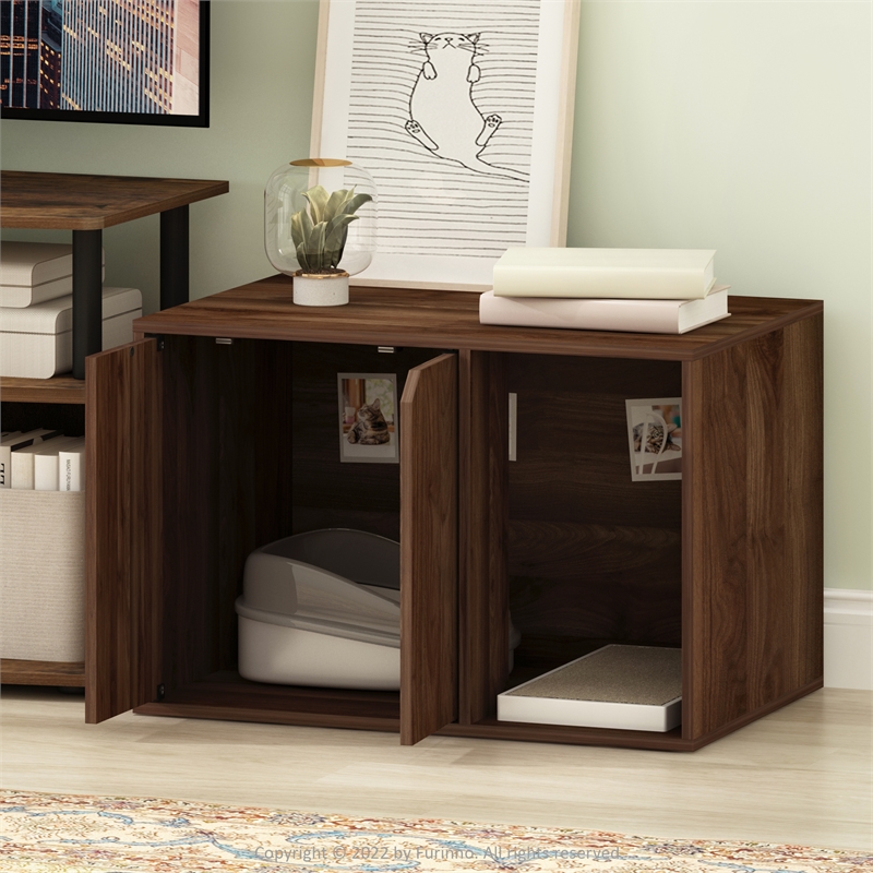 Pemberly Row Contemporary Small Litter Box Enclosure in Columbia Walnut