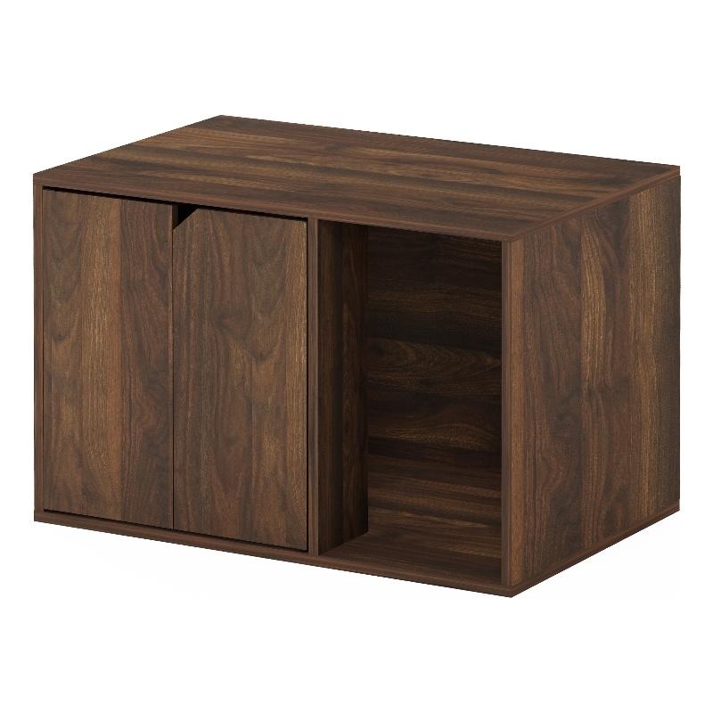 Pemberly Row Contemporary Small Litter Box Enclosure in Columbia Walnut