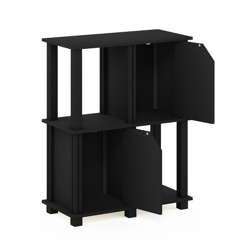 Pemberly Row Engineered Wood 3-Tier Storage Shelf with 2 Doors in Black Oak